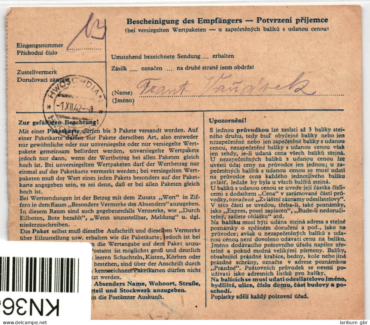 Böhmen Und Mähren 100 U.a. Auf Brief Als Mischfrankatur Paketkarte #KN368 - Autres & Non Classés