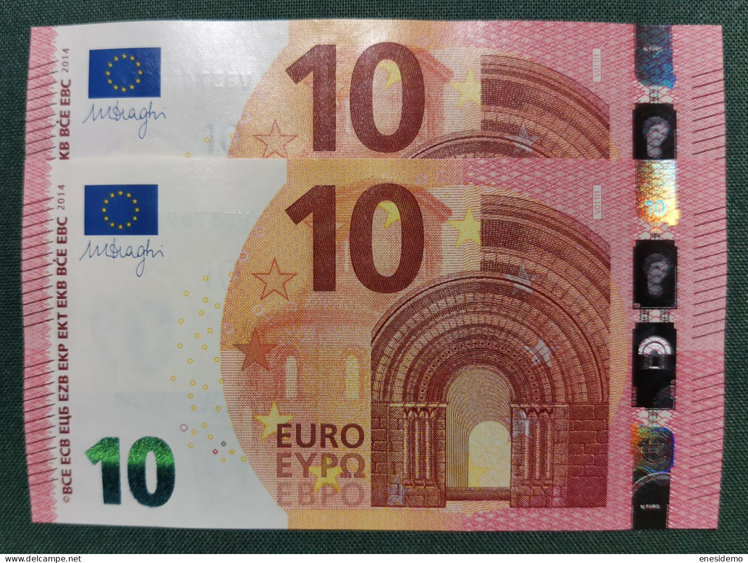 10 EURO SPAIN 2014 DRAGHI V011I1 VB CORRELATIVE COUPLE RADAR 2 SC FDS UNC. - 10 Euro