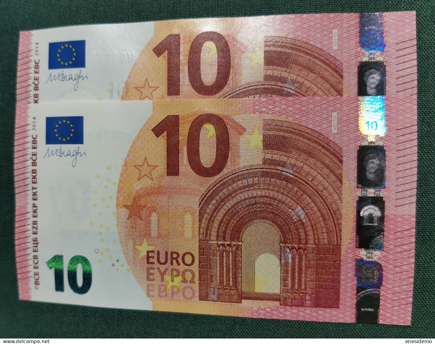 10 EURO SPAIN 2014 DRAGHI V011I1 VB CORRELATIVE COUPLE RADAR 2 SC FDS UNC. - 10 Euro