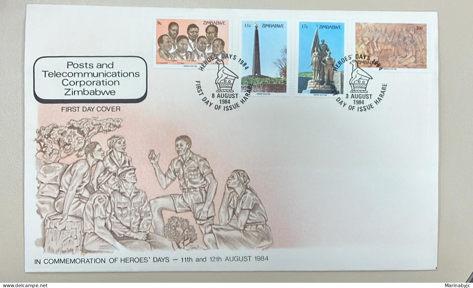 D)1984, ZIMBABWE, FIRST DAY COVER, ISSUE IN COMMEMORATION OF NATIONAL HEROES DAY, SYMBOLIC MONUMENT AND FLAME, TO THE TH - Zimbabwe (1980-...)