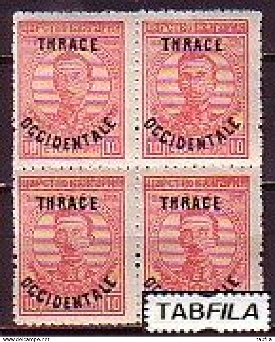 BULGARIA - 1920 - Tim.de 1919 Avec Surcharge "Thrace Occidentale" -  10st -  Mi No 21 - MNH - Bl De 4 - Unused Stamps