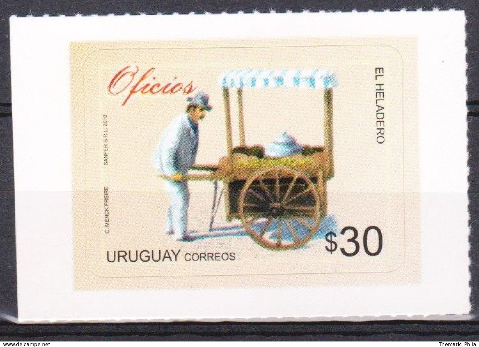 Uruguay 2010 Mnh - Oficios Trades Autoadhesivo- Merchand De Glaces Heladero Ice Cream  -Yv 2432 - Uruguay
