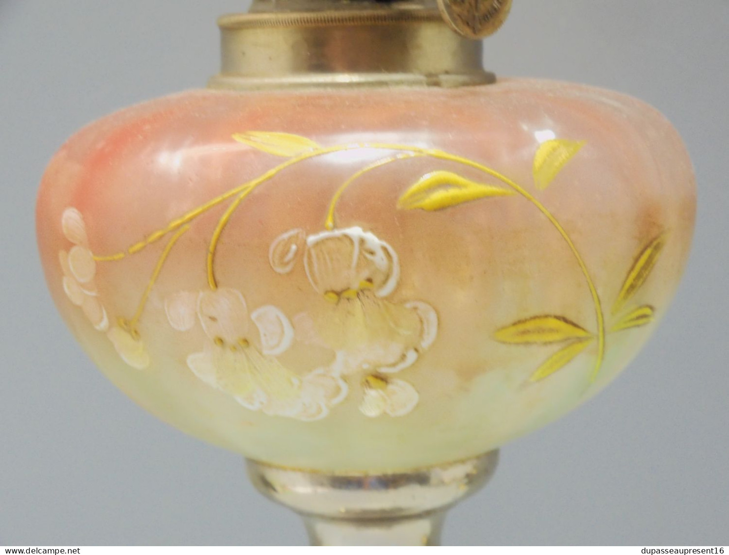 -BELLE LAMPE A PETROLE ART NOUVEAU BOL émaillé FLEURS émail En épaisseur     E - Leuchten & Kronleuchter