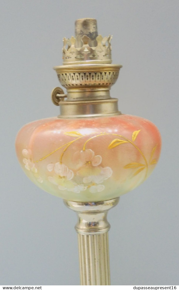 -BELLE LAMPE A PETROLE ART NOUVEAU BOL émaillé FLEURS émail en épaisseur     E