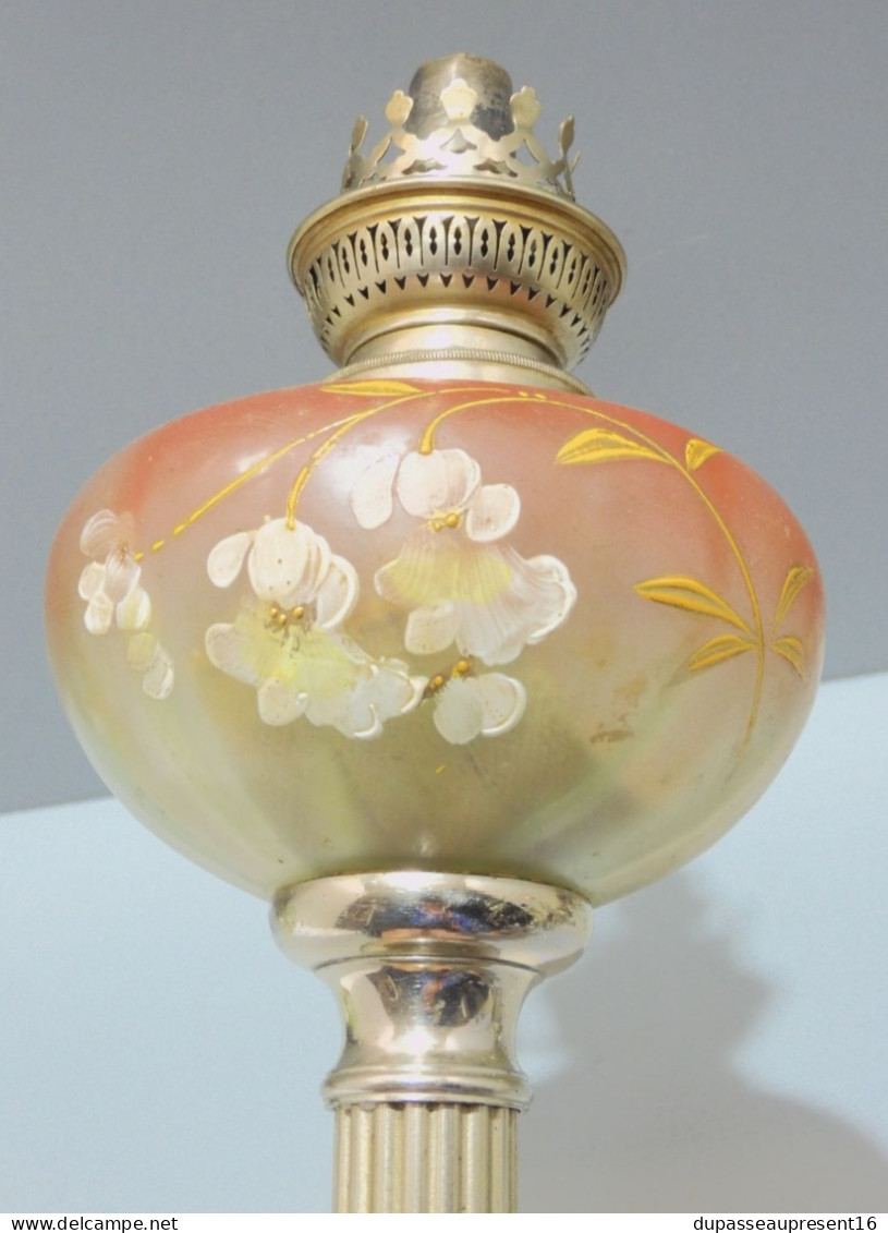 -BELLE LAMPE A PETROLE ART NOUVEAU BOL émaillé FLEURS émail en épaisseur     E