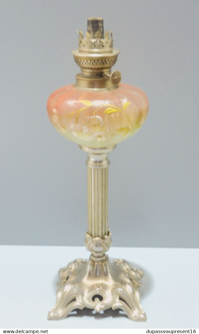 -BELLE LAMPE A PETROLE ART NOUVEAU BOL émaillé FLEURS émail en épaisseur     E