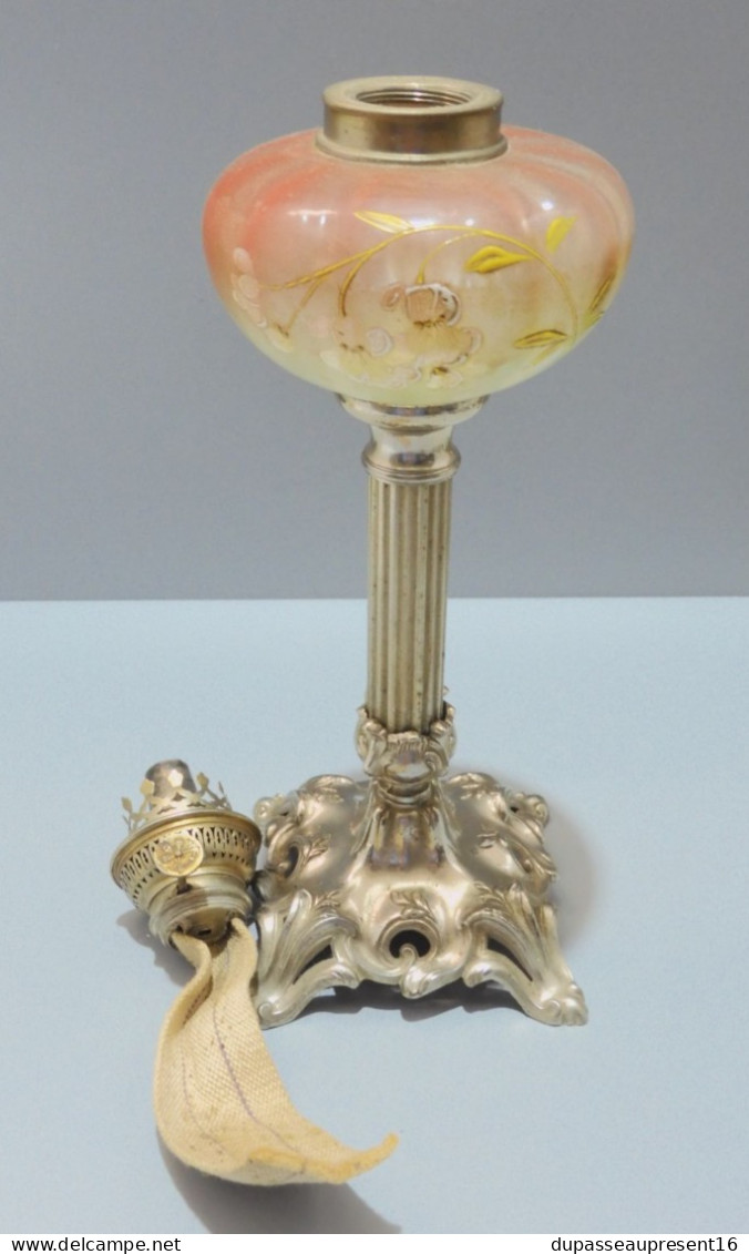 -BELLE LAMPE A PETROLE ART NOUVEAU BOL émaillé FLEURS émail en épaisseur     E