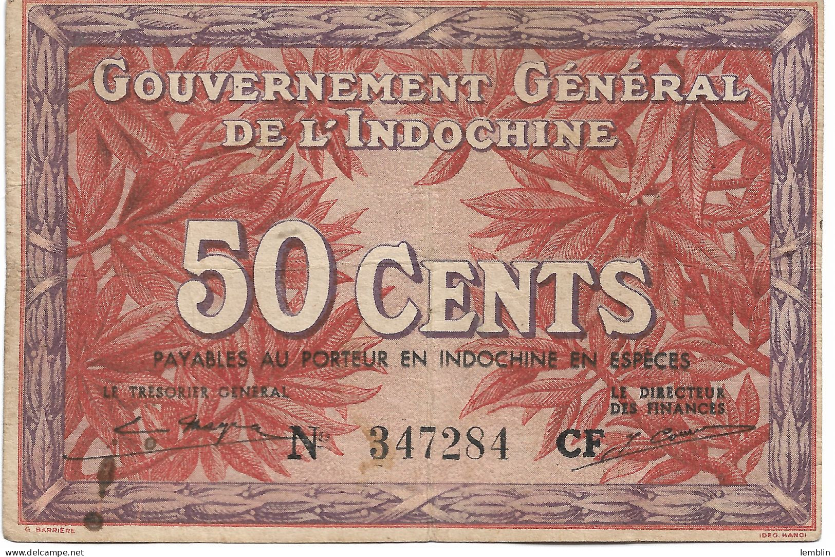 INDOCHINE FRANCAISE - 50 CENTS 1939 - Indochine