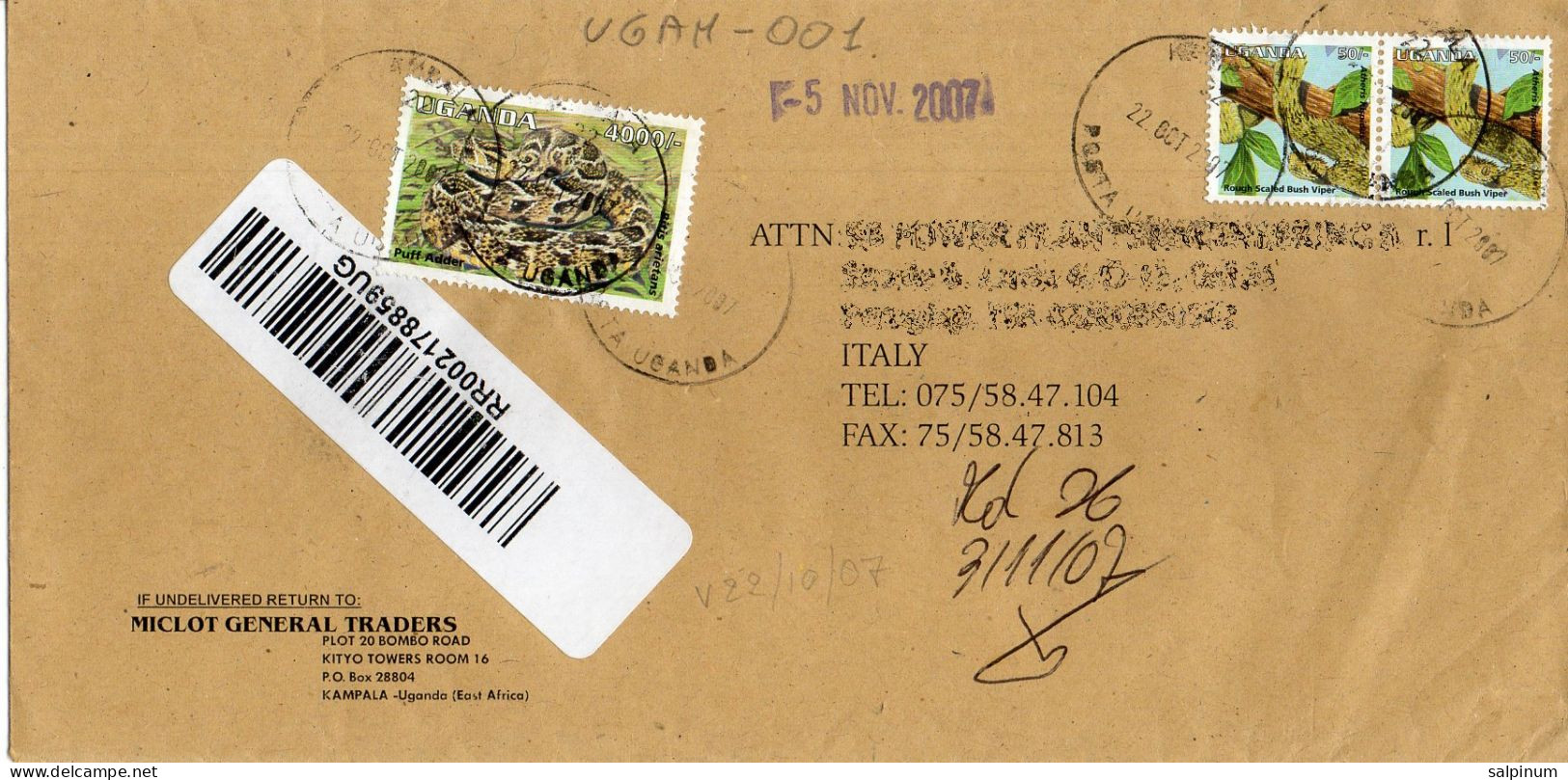 Philatelic Envelope With Stamps Sent From UGANDA To ITALY - Uganda (1962-...)