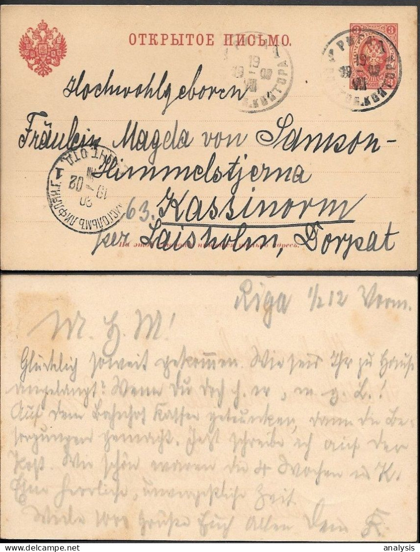 Russia Latvia Riga Postal Stationery Card To Laisgolm Estonia 1902 - Storia Postale