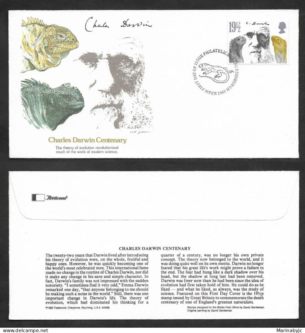 SE)1982 GREAT BRITAIN, CENTENARY OF THE DEATH OF NATURALIST CHARLES DARWIN, IGUANA, FDCSE)1982 GREAT BRITAIN, CENTENARY - Usados