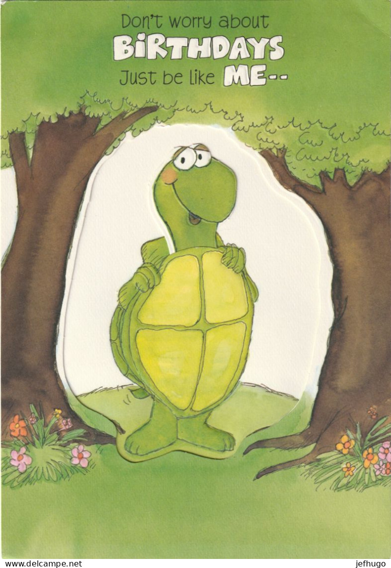 CARTE A SYSTEME ANNIVERSAIRE . TORTUE ANIMEE   . SCAN - Tortues