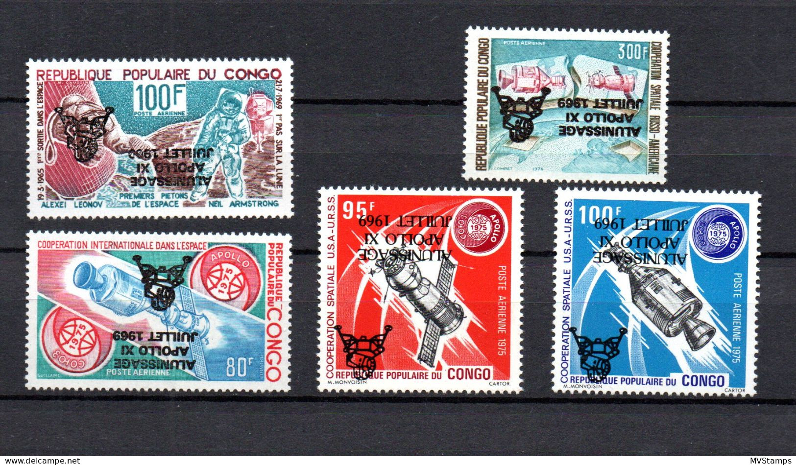 Congo 1962 Set Apollo XI Stamps (Michel 702/06) INVERTED OVERPRINT Postfrisch - Ungebraucht