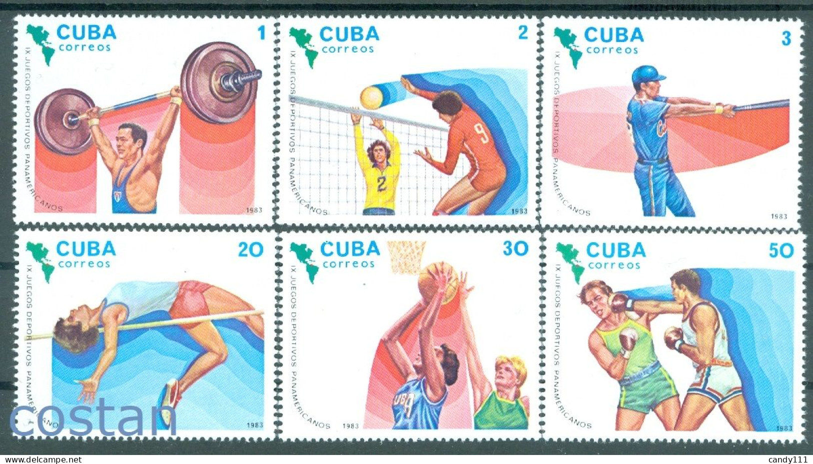 1983 Sports,Baseball,Volleyball,Basketball,Weight Lifting,Cuba,2747,MNH - Base-Ball