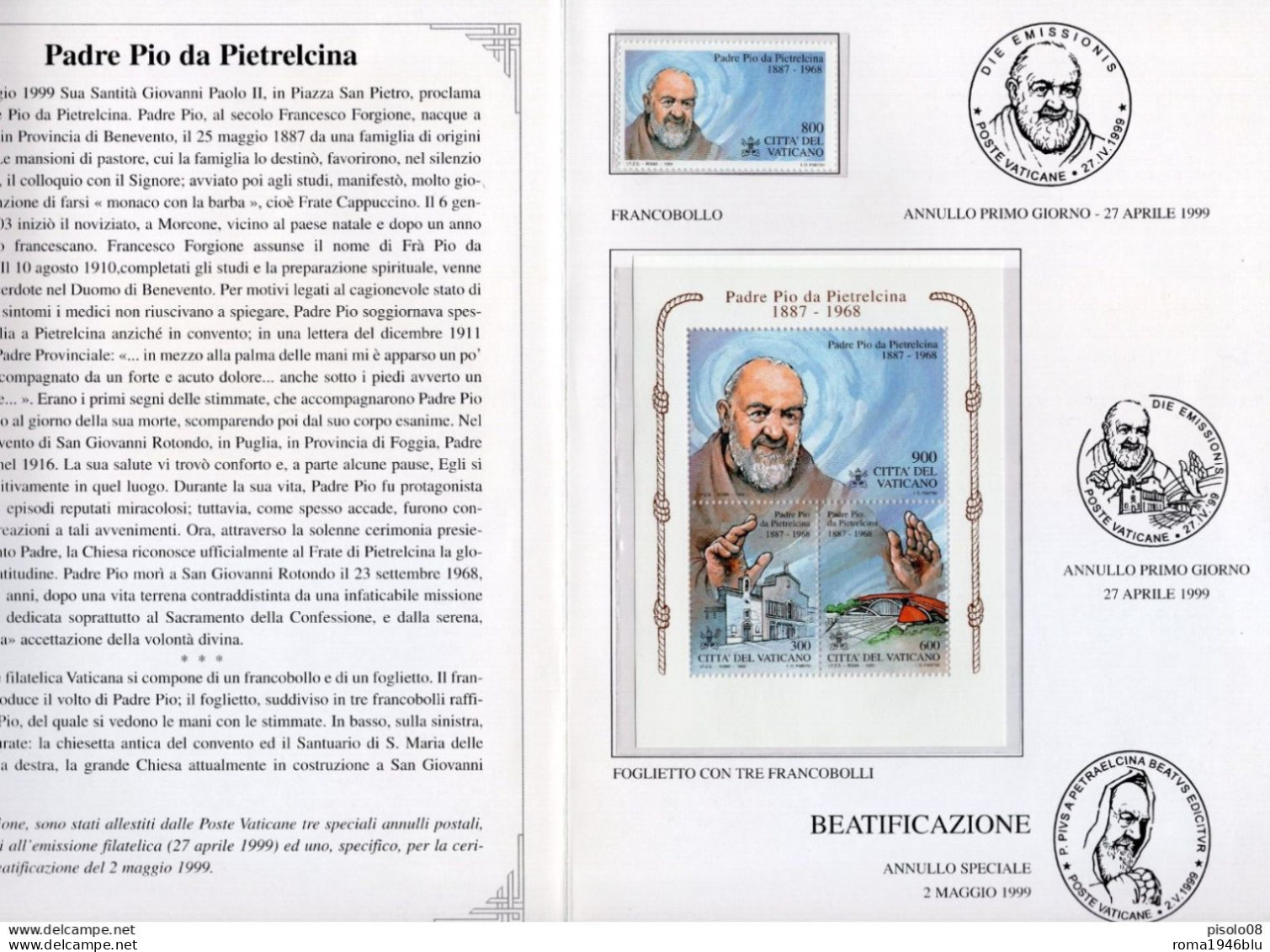 VATICANO 1999 FOLDER PADRE PIO BEATIFICAZIONE PADRE PIO - Cuadernillos