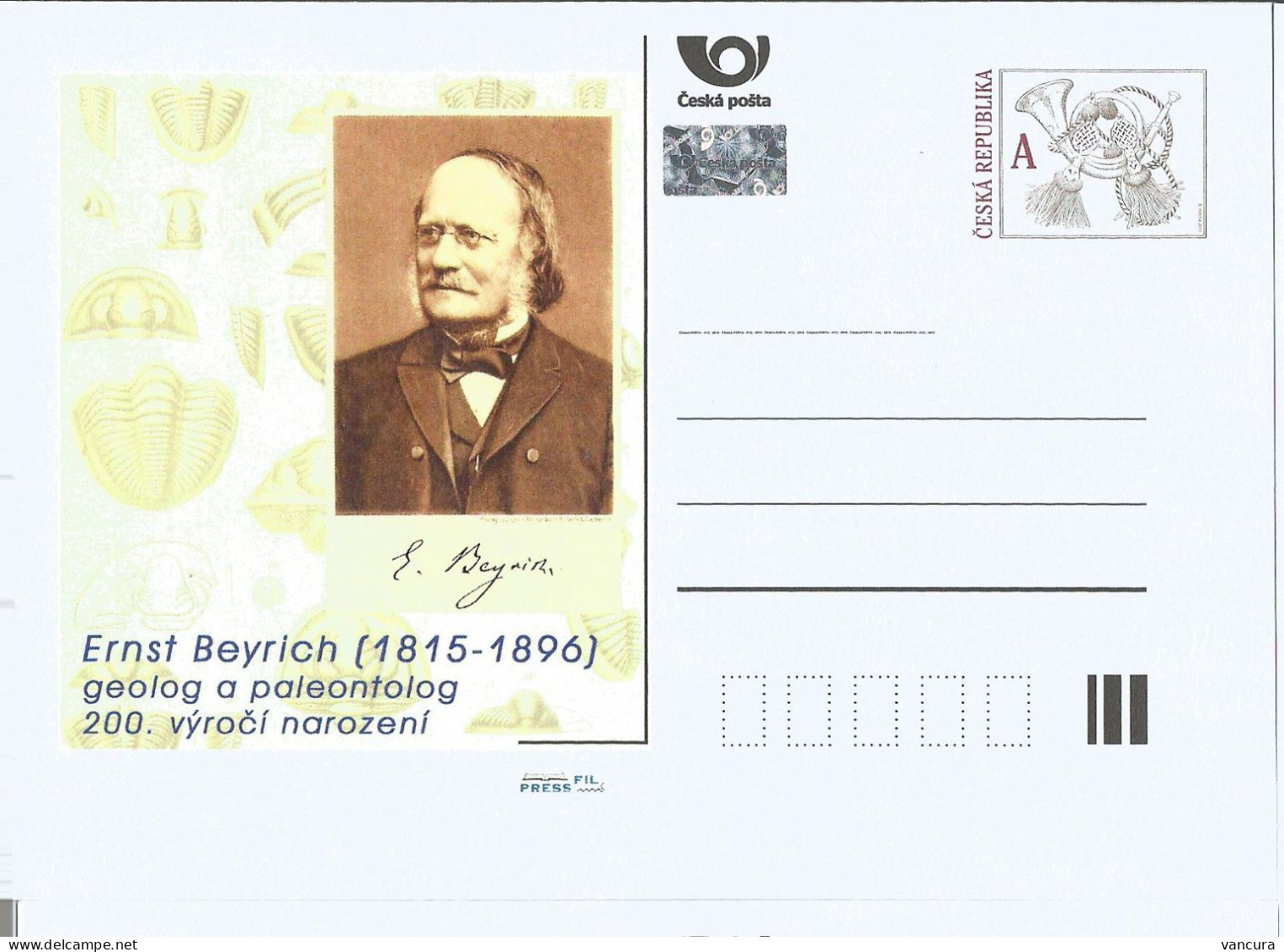 CDV C Czech Republic Ernst Beyrich Anniversary 2013 Trilobit - Fossiles