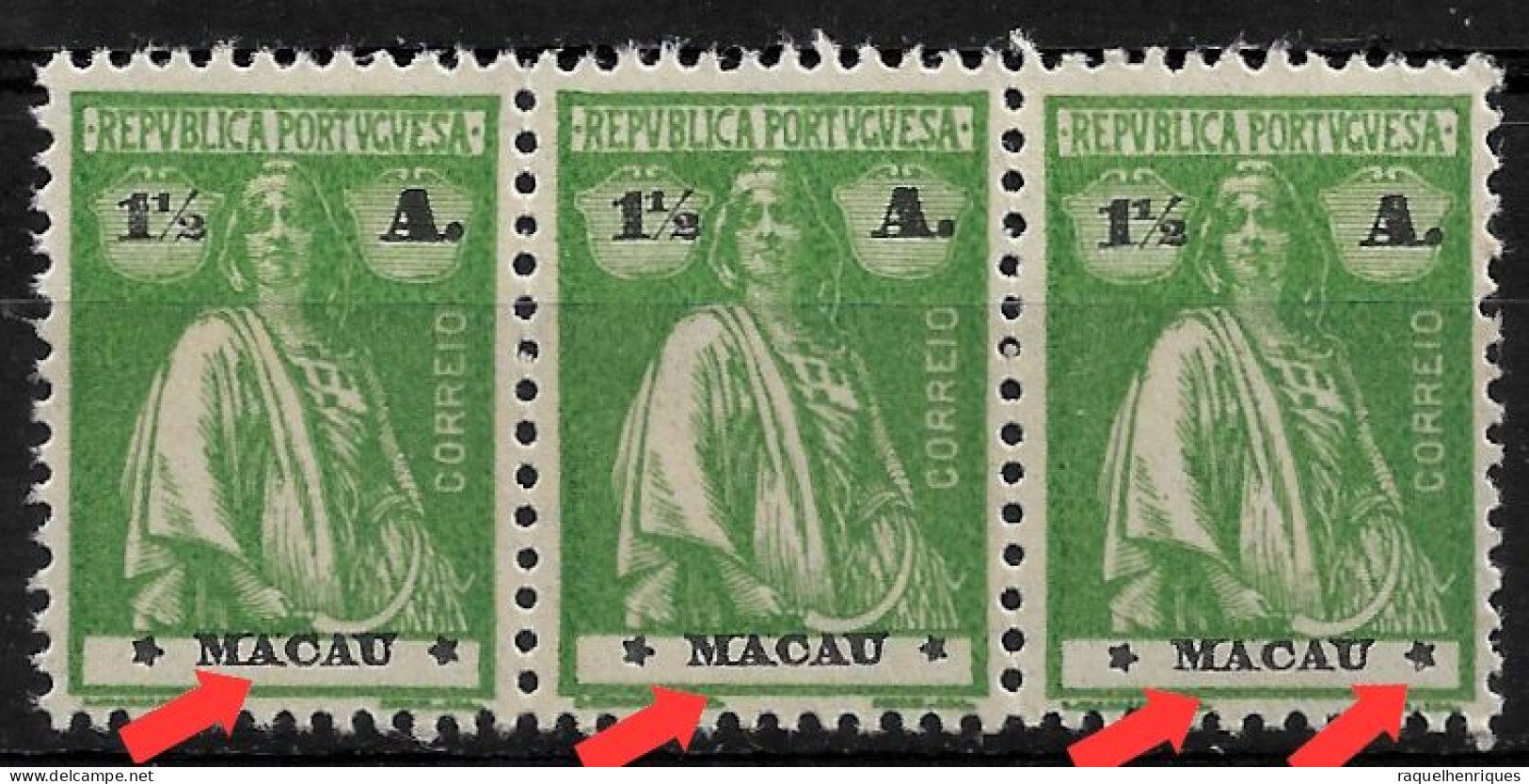 MACAU 1924 CERES 1-1/2A - TRIO - PRINT ERROR MNH  (NP#72-P30-L9) - Neufs