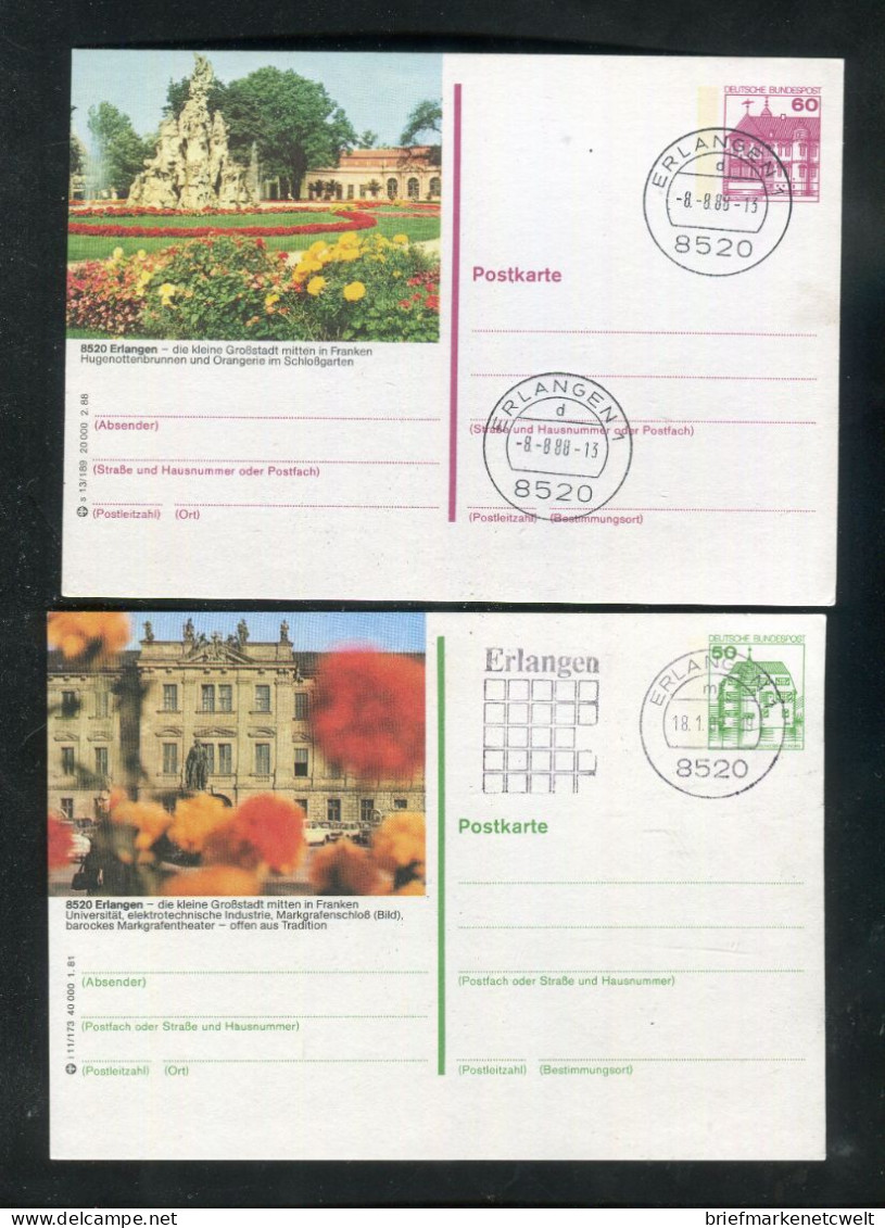 "BUNDESREPUBLIK DEUTSCHLAND" 1981 Ff., 2 Bildpostkarten Je Mit Bildgleichem Stempel Ex "ERLANGEN" (B0002) - Bildpostkarten - Gebraucht