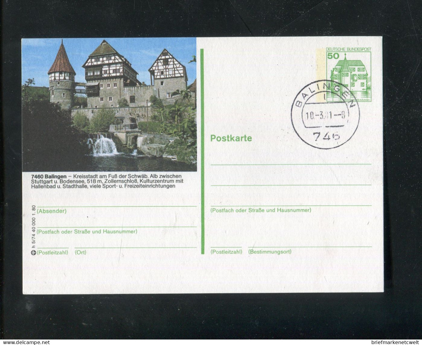 "BUNDESREPUBLIK DEUTSCHLAND" 1980, Bildpostkarte Mit Bildgleichem Stempel Ex "BALINGEN" (B0006) - Cartes Postales Illustrées - Oblitérées