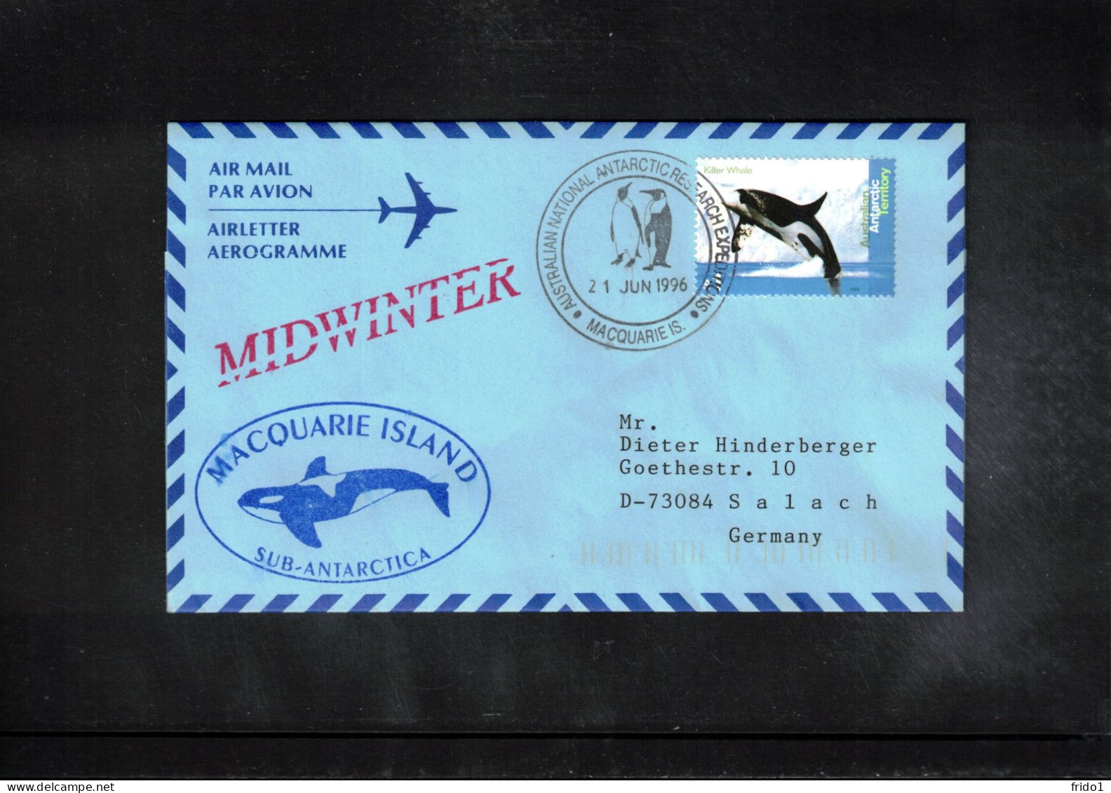 Australian Antarctic Territory 1996 Antarctica - Base Macquarie Island - Midwinter Interesting Aerogramme - Forschungsstationen