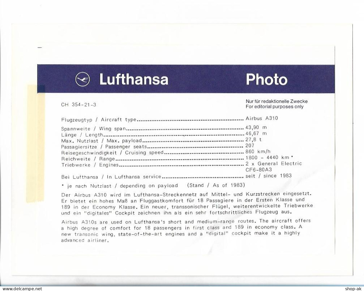 C5441/ Lufthansa Flugzeug Airbus A310 Flughafen Stuttgart 1983 Foto 24 X 18 Cm  - Altri & Non Classificati