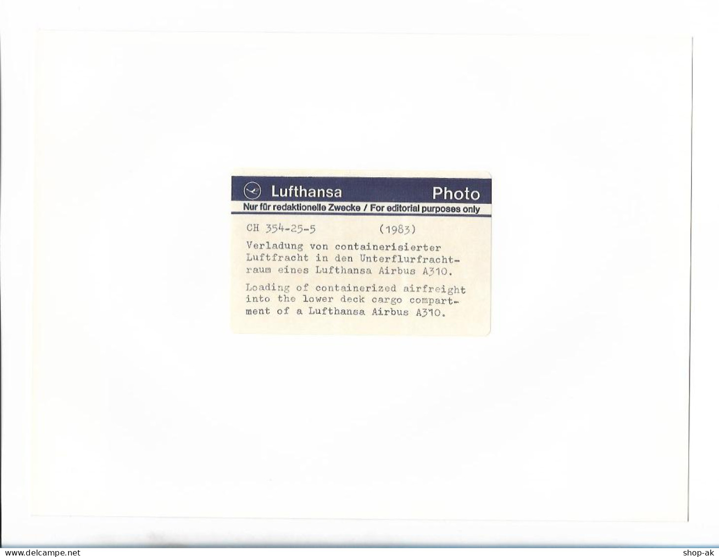 C5443/ Lufthansa Flugzeug Airbus A310 Verladung Von Luftfracht Foto 24x18cm 1983 - Altri & Non Classificati