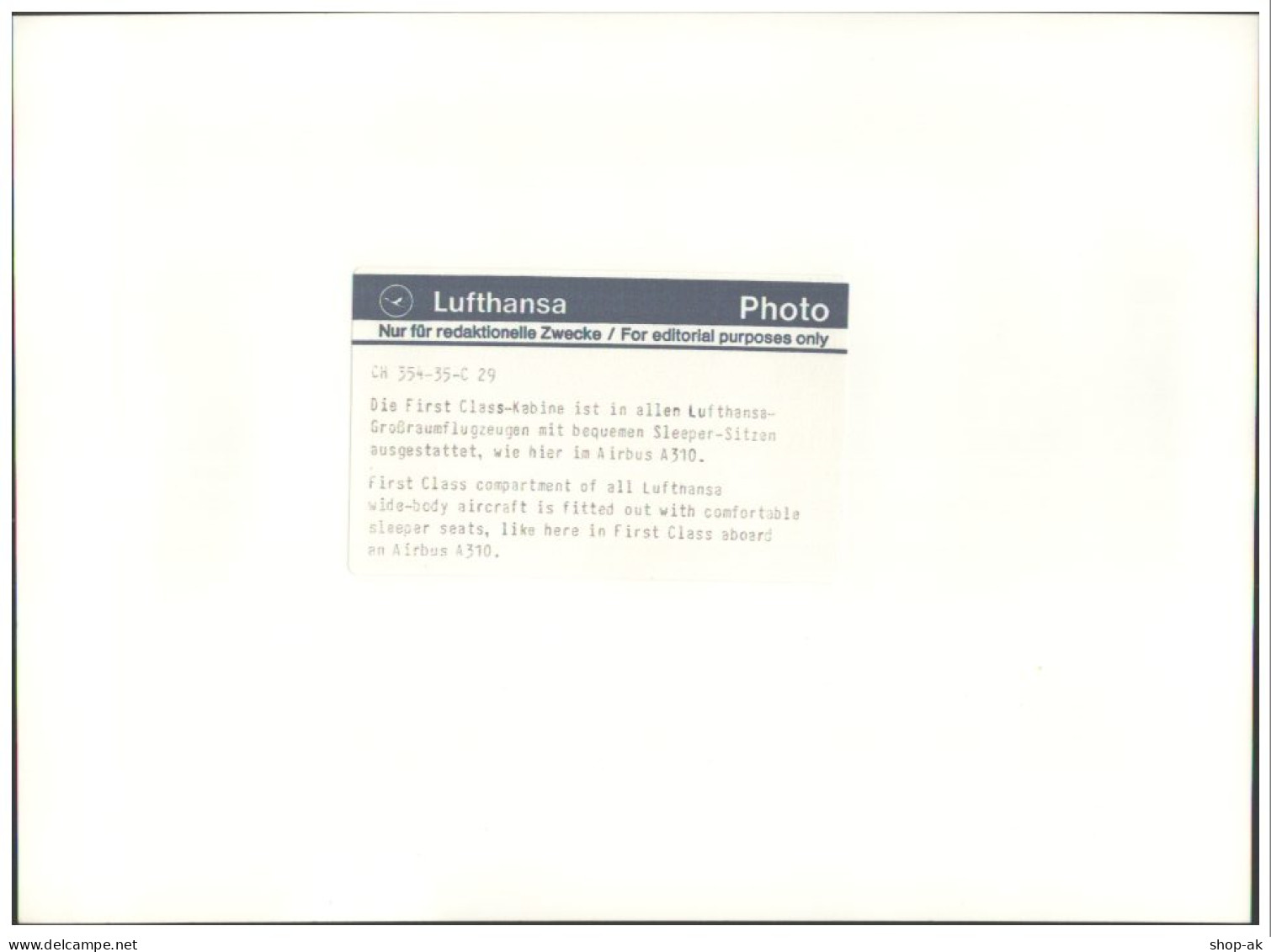 C5673/ Lufthansa Airbus A310 First Class  Foto 24 X 17,5 Cm Ca.1988 - Autres & Non Classés