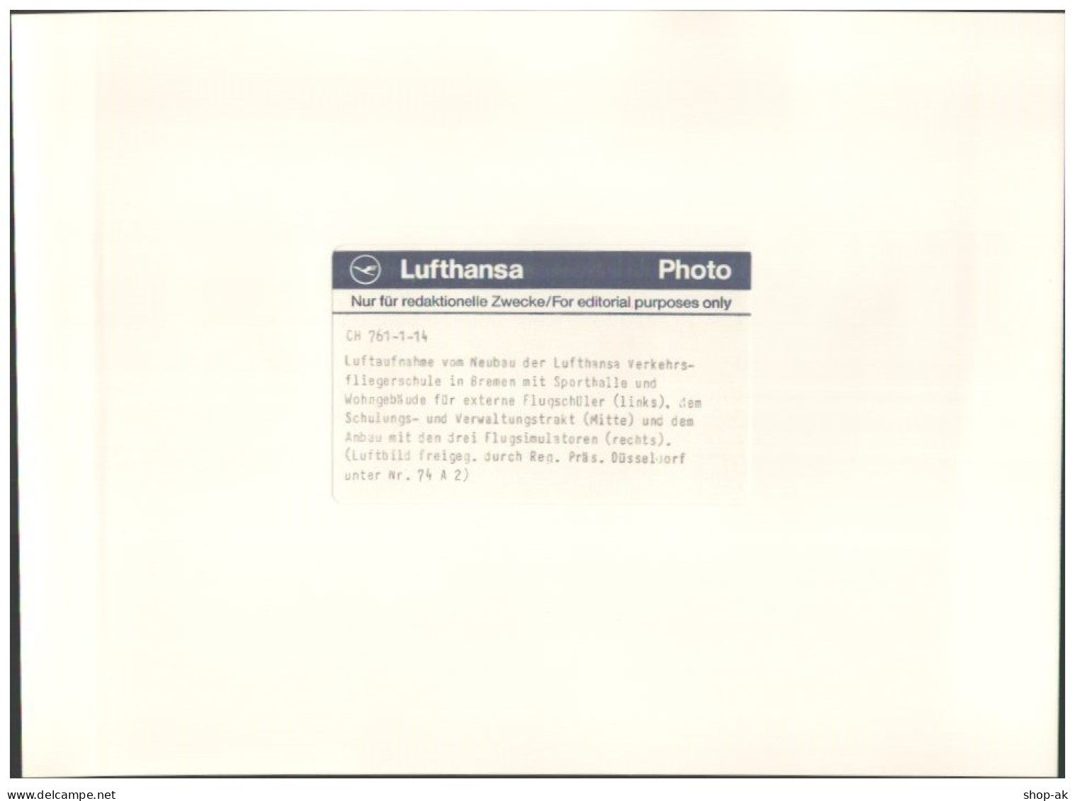 C5676/ Lufthansa Bremen Verkehrsfliegerschule  Foto 24 X 17,5 Cm Ca. 1985 - Andere & Zonder Classificatie