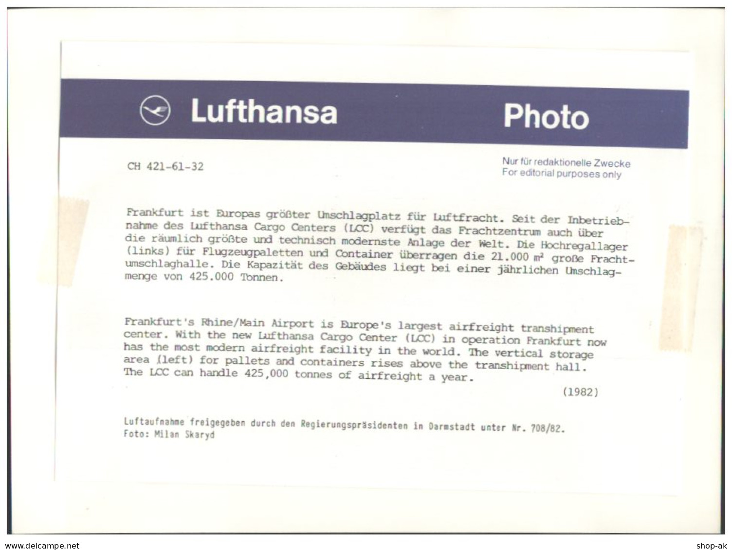 C5681/ Flughafen Frankfurt Lufthansa Cargo Flugzeug Foto 24 X 17,5 Cm 1982 - Other & Unclassified
