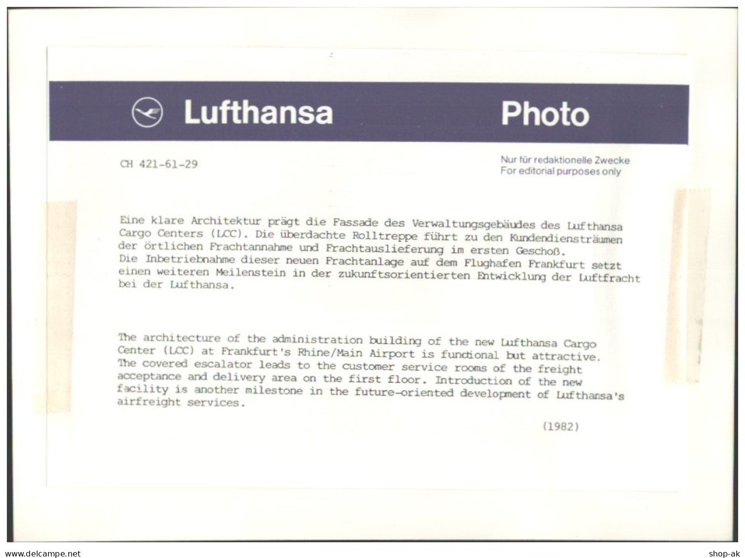C5679/ Flughafen Frankfurt Lufthansa-Cargo Center  Foto 24 X 17,5 Cm 1982 - Otros & Sin Clasificación