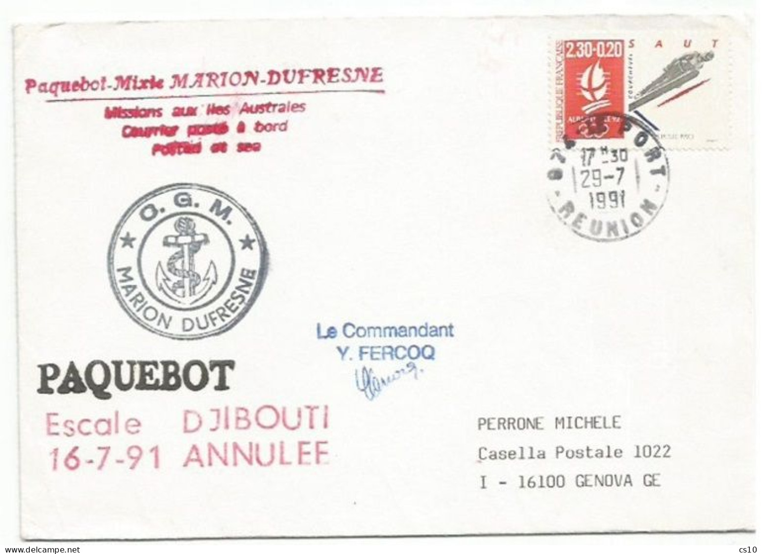 Antarctica South Pole Islands France PAQUEBOT Marion Dufresne Stage In Djibouti 16jul91 + Reunion 29jul91 - Antarktis-Expeditionen