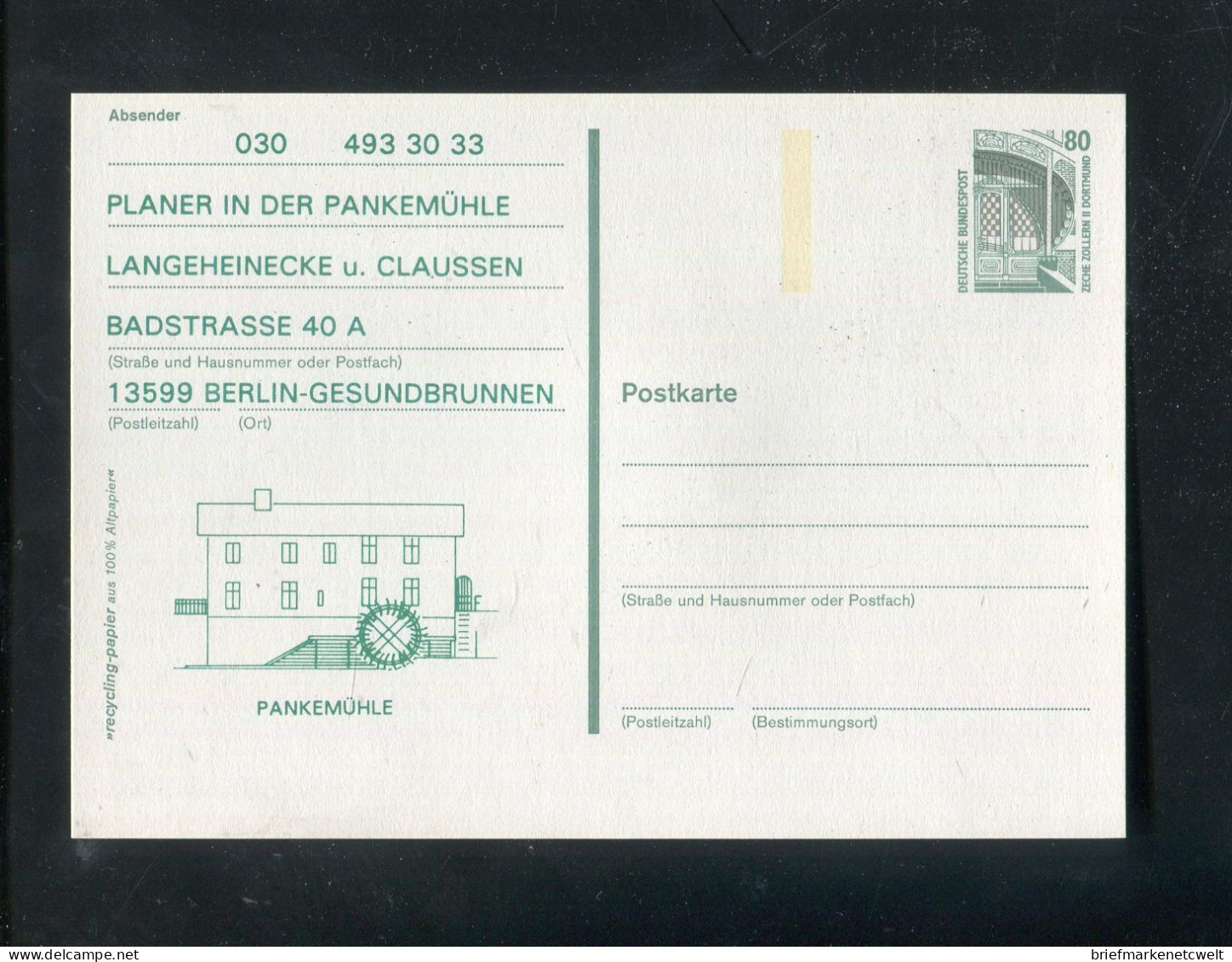 "BUNDESREPUBLIK DEUTSCHLAND" Postkarte Mit Privatem Zudruck "PANKEMUEHLE" ** (B0010) - Privé Postkaarten - Ongebruikt