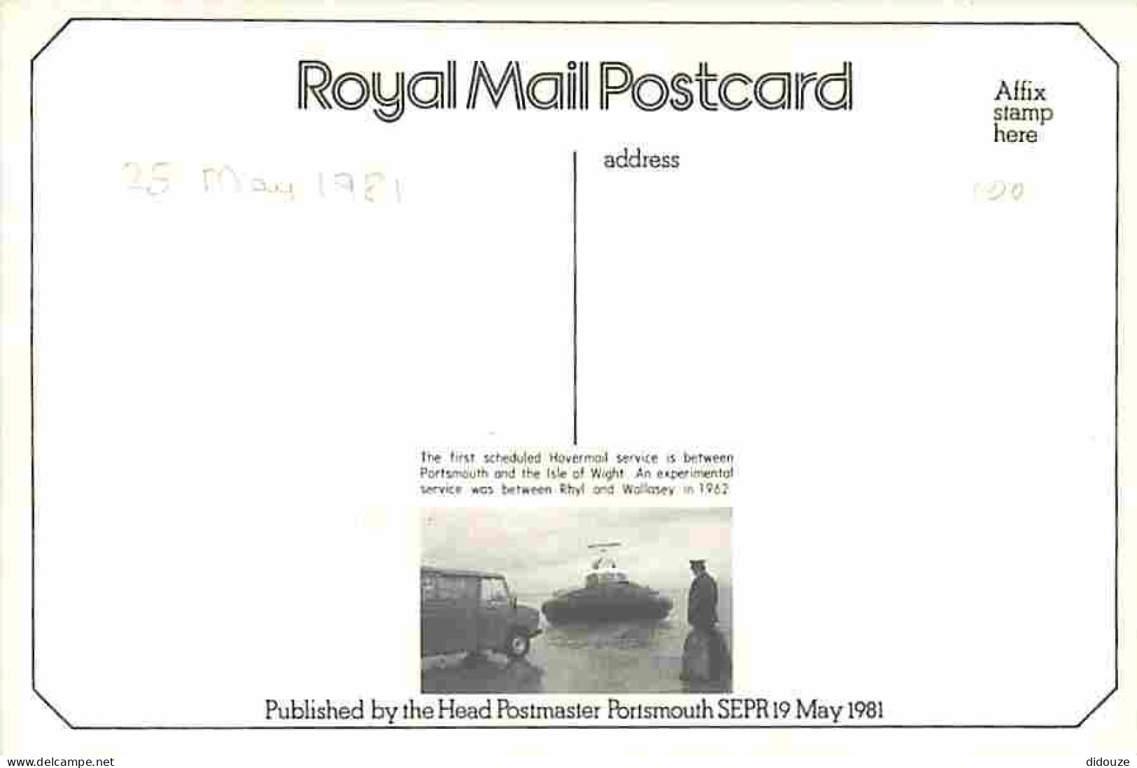 Bateaux - Aéroglisseurs - Royal Mail Postcard - World's First Scheduled Hovermail - Portsmouth - Isle Of Wight - Carte N - Aéroglisseurs