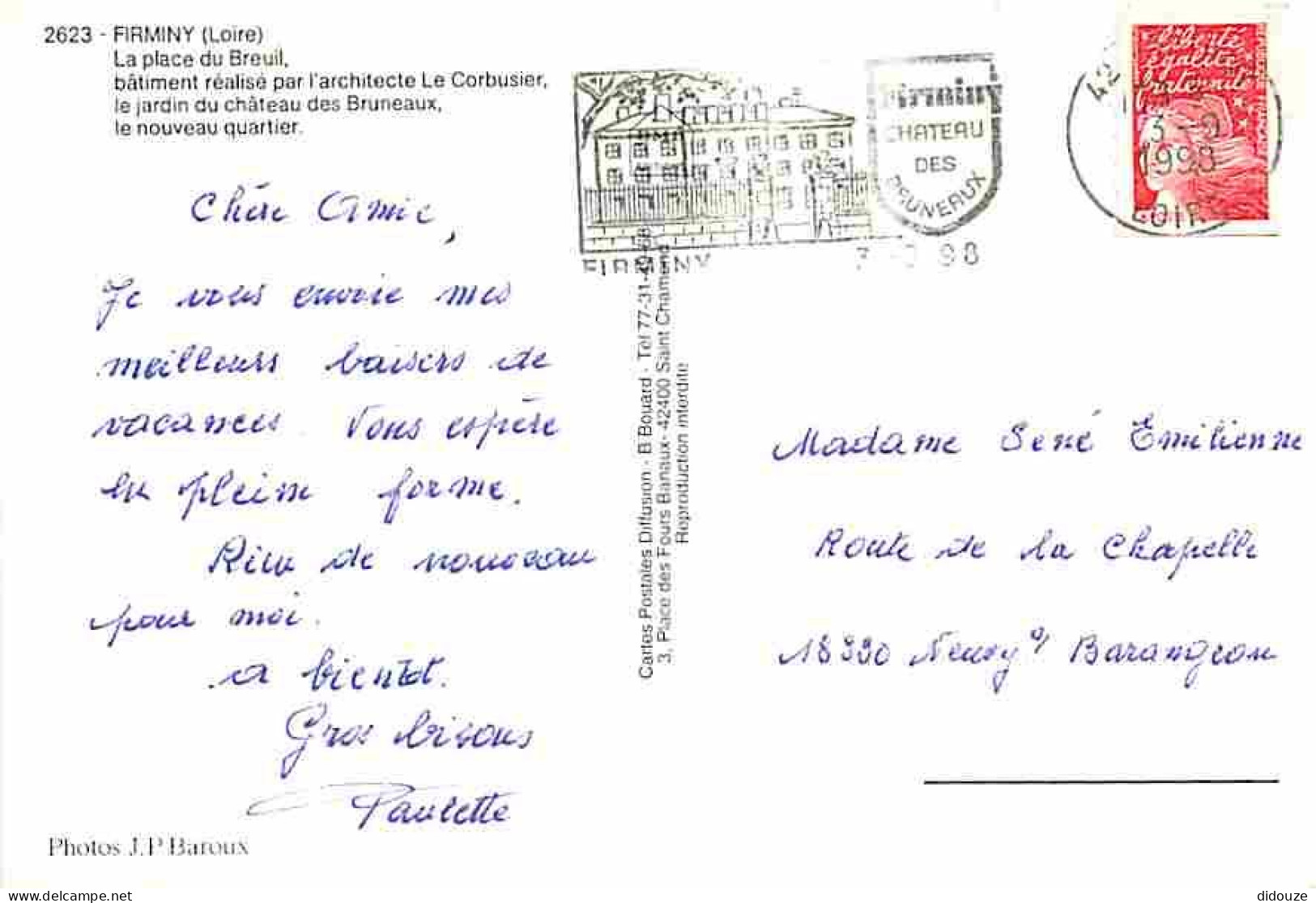 42 - Firminy - Multivues - Automobiles - Fleurs - Flamme Postale - CPM - Voir Scans Recto-Verso - Firminy