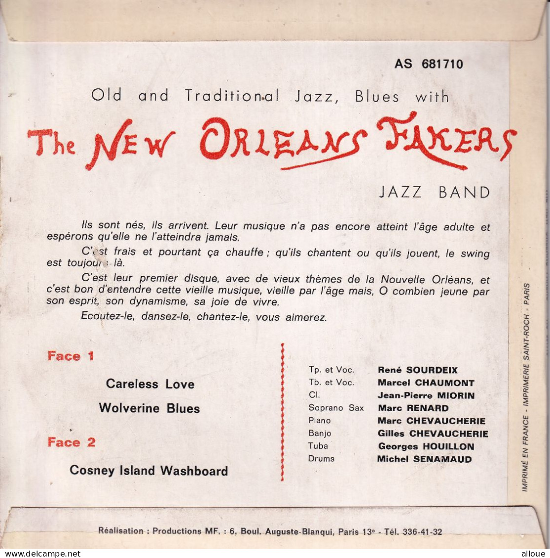 THE NEW ORLEANS FAKERS JAZZ BAND - FR EP - CARELESS LOVE + 3 - Jazz