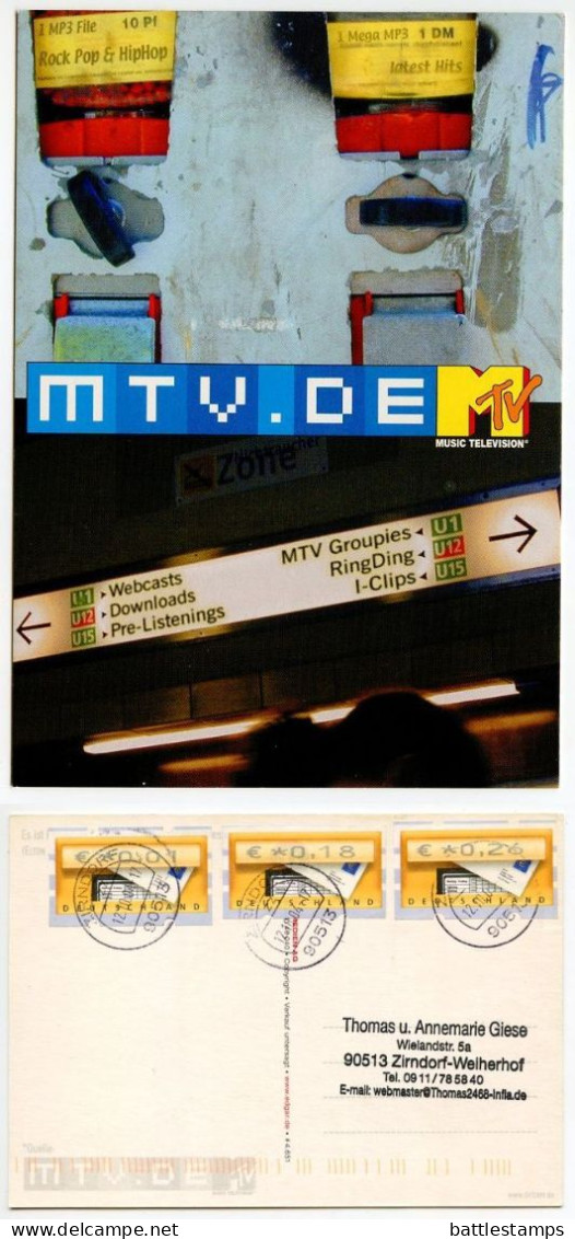 Germany 2004 Postcard MTV Music Television; Zirndorf Postmarks; 1c., 18c. & 26c. ATM / Frama Stamps - Séries TV