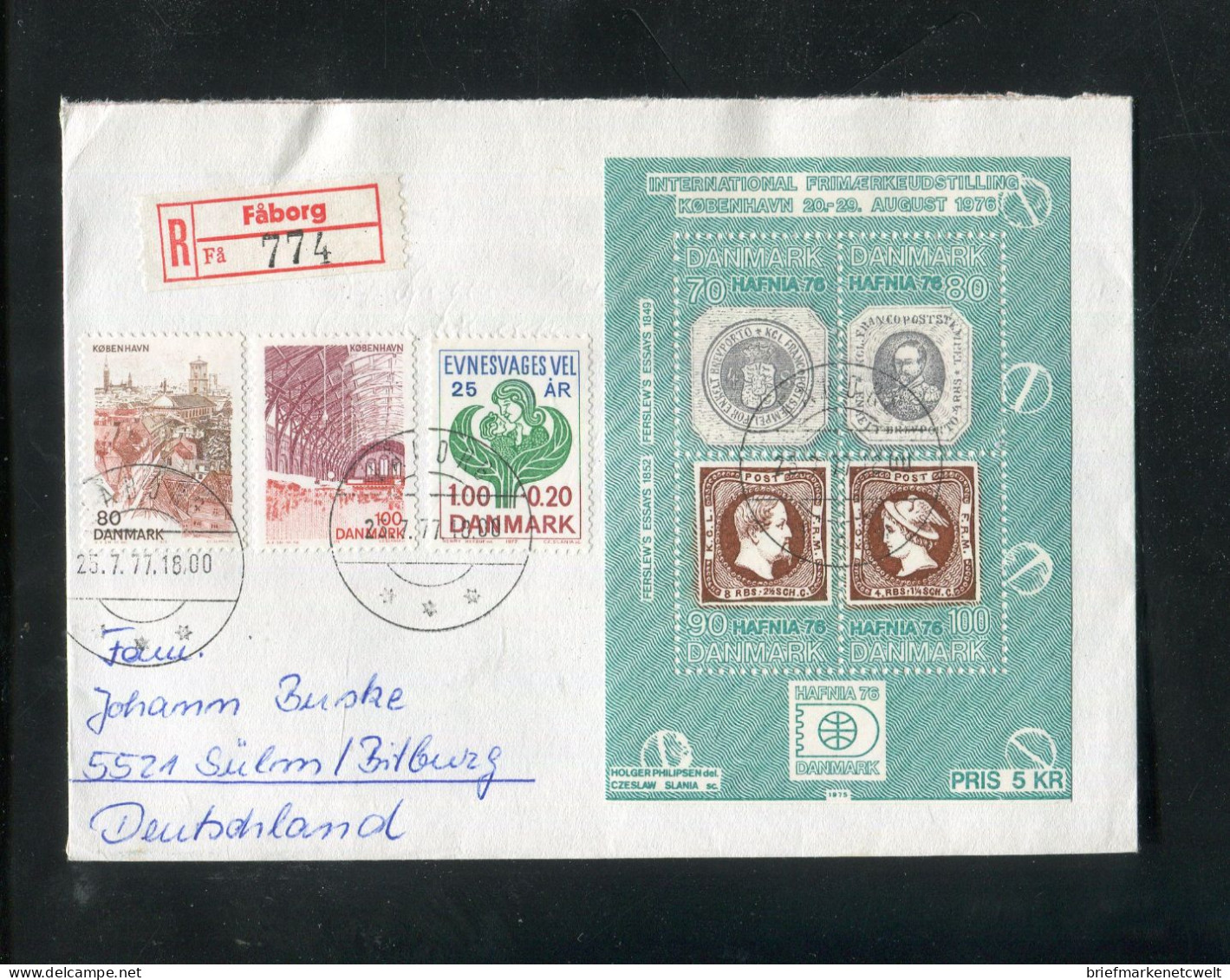 "DAENEMARK" 1977, Block 1 U.a. Auf Reco-Brief Ex Faeborg (B0016) - Storia Postale