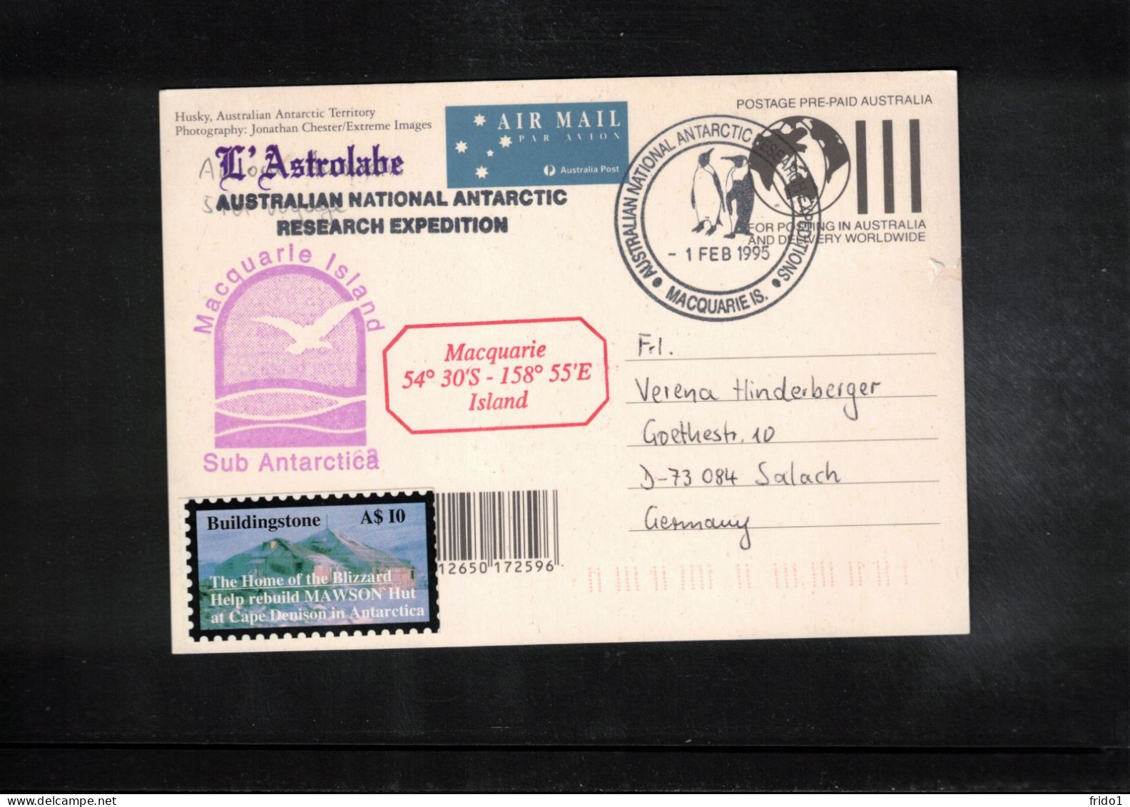 Australian Antarctic Territory 1995 Antarctica - Base Macquarie Island -Ship L'Astrolabe - Austr.Nat.Research Expedition - Forschungsstationen