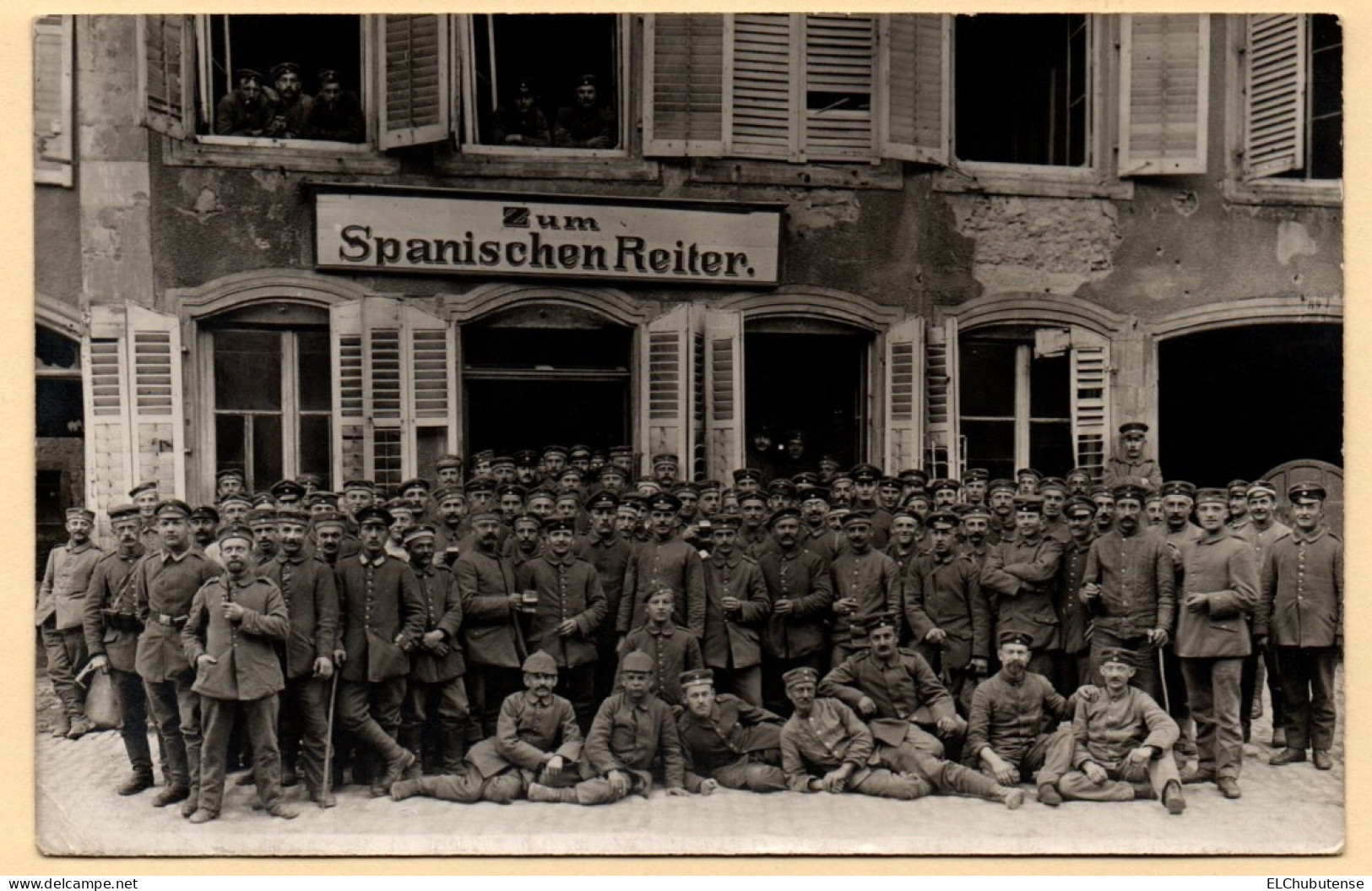 Cap Photo Souvenir Soldats Allemands Devant Kantine Zum Spanischen Reiter - Blâmont Lorraine Guerre 14-18 WW1 - Blamont