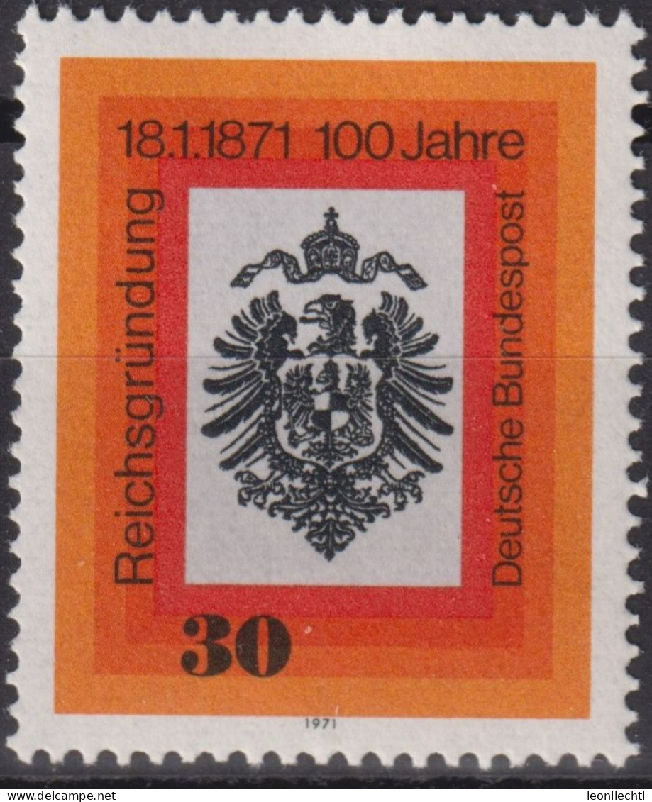 1971 Deutschland > BRD, ** Mi:DE 658, Sn:DE 1052, Yt:DE 522, 100.Jahrestag Der Reichsgründung - Sellos