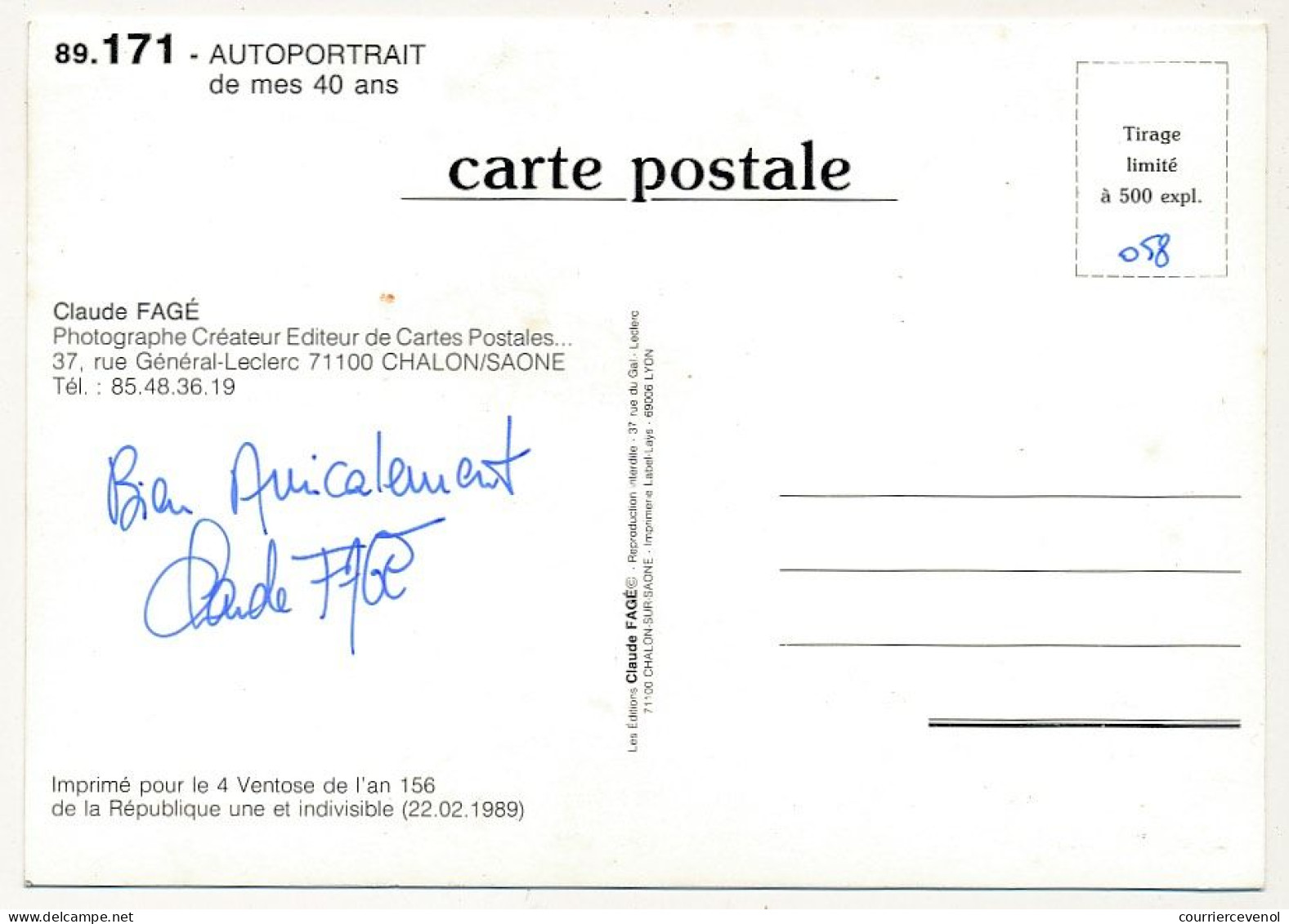 CPM - Claude Fagé - Autoportrait De Mes 40 Ans - Bivingtenaire 1949-1969 - Fotografie
