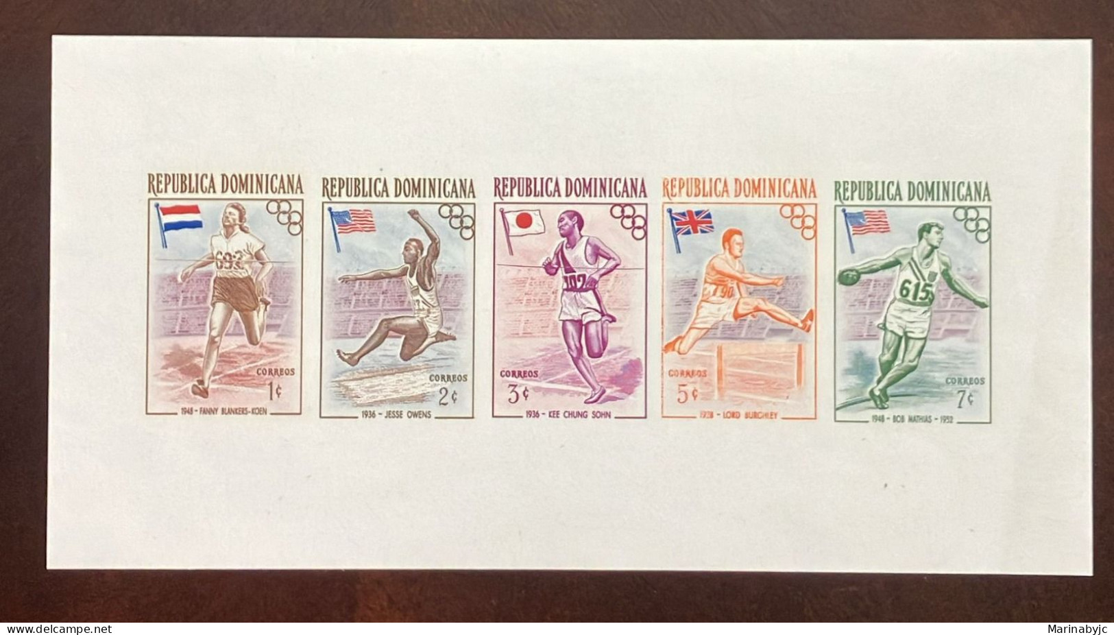 D)1957, DOMINICAN REPUBLIC, SOUVENIR SHEET, , OLYMPIC GAMES BROADCAST, MELBOURNE, OLYMPIC CHAMPIONS, FANNY BLANKERS-KOEN - Dominique (1978-...)