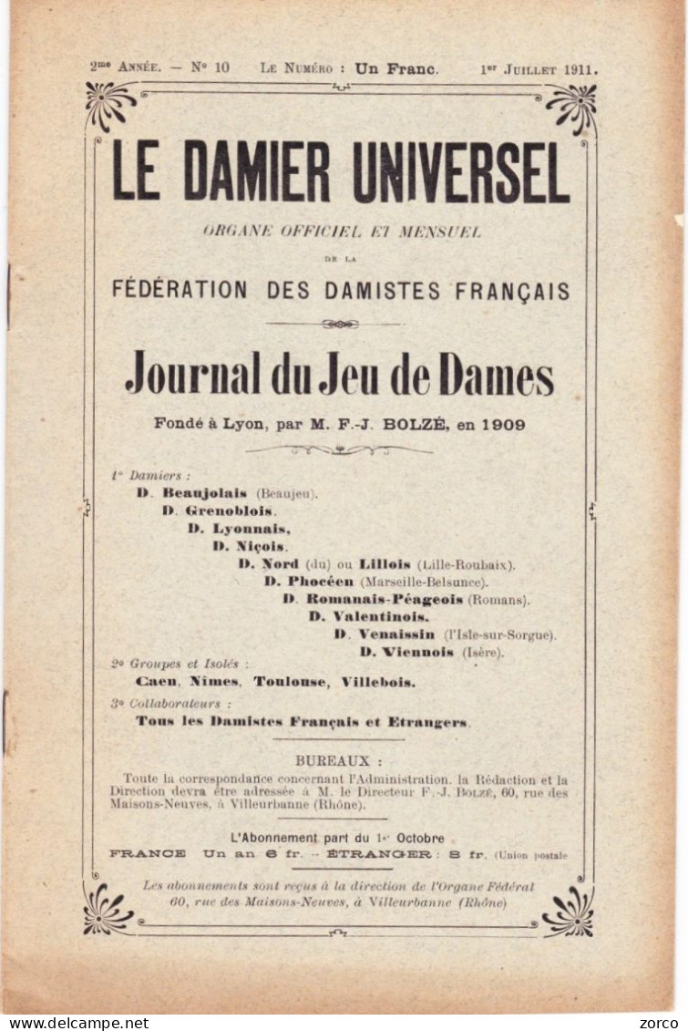 JEU DE DAMES. Lot De Revues "LE DAMIER UNIVERSEL" Par F-J BOLZE. - Jeux De Société