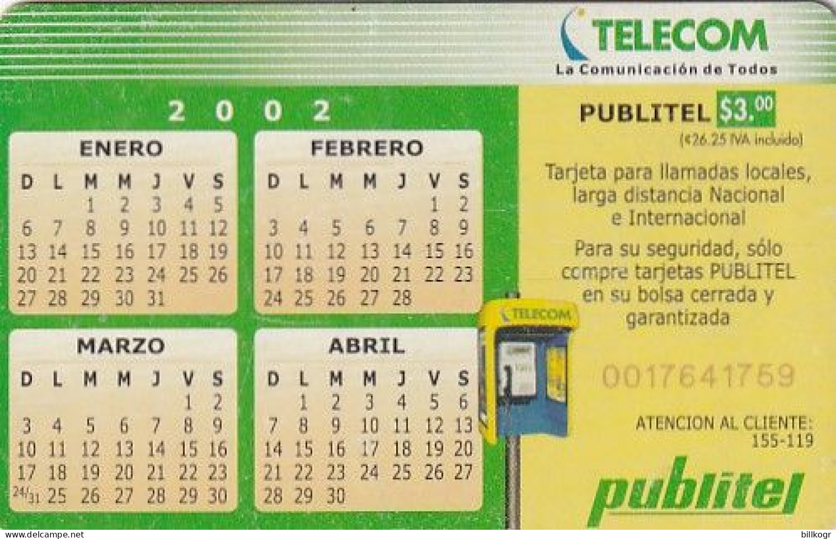 EL SALVADOR - Happy New Year 2002, Calendar 2002, Chip AX01, Used - Salvador