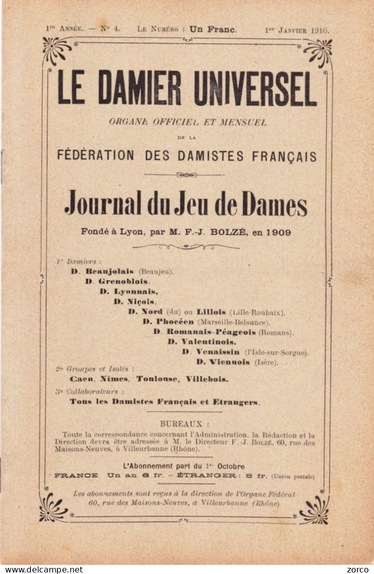 JEU DE DAMES. Lot De Revues "LE DAMIER UNIVERSEL" Par F-J BOLZE. - Jeux De Société