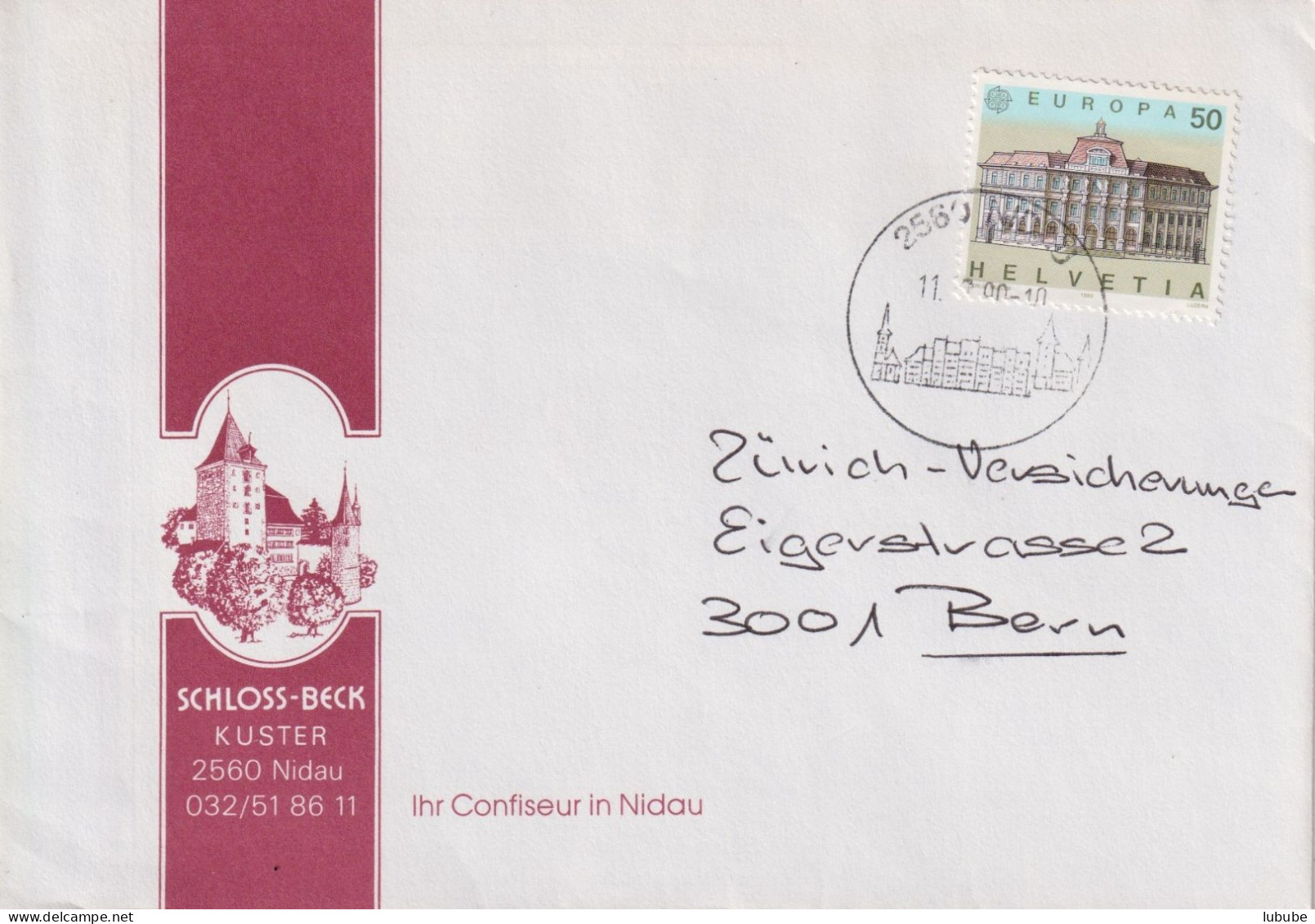 Motiv Brief  "Schloss Beck Kuster, Nidau"       1990 - Brieven En Documenten