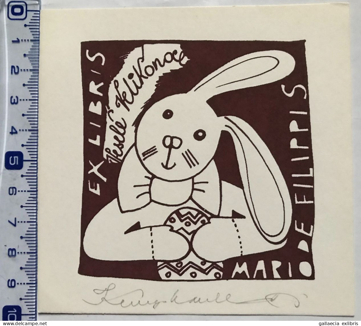 Exlibris Vera Krumphanslova. Lapin Pâque Oeuf. Ex-libris Vera Krumphanslova. Rabbit Easter Egg - Ex-libris