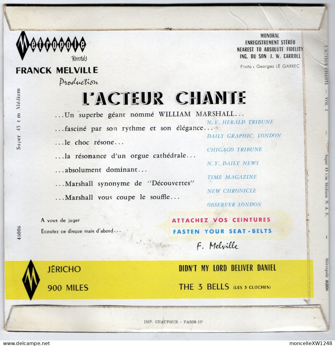 William Marshall - 45 T EP "L'acteur Chante" (1968) - 45 T - Maxi-Single