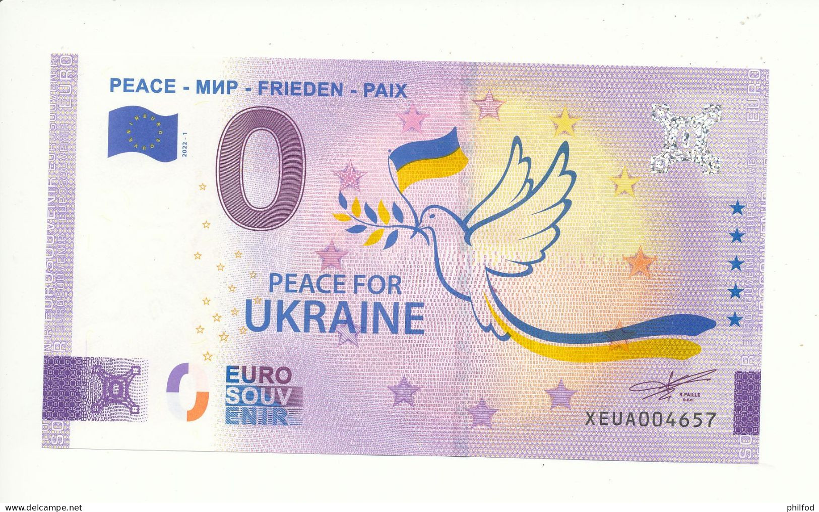 Billet Touristique  0 Euro  - Peace - МИР - Frieden - Paix - XEUA - 2022-1 -  n° 4657 - Ucrania