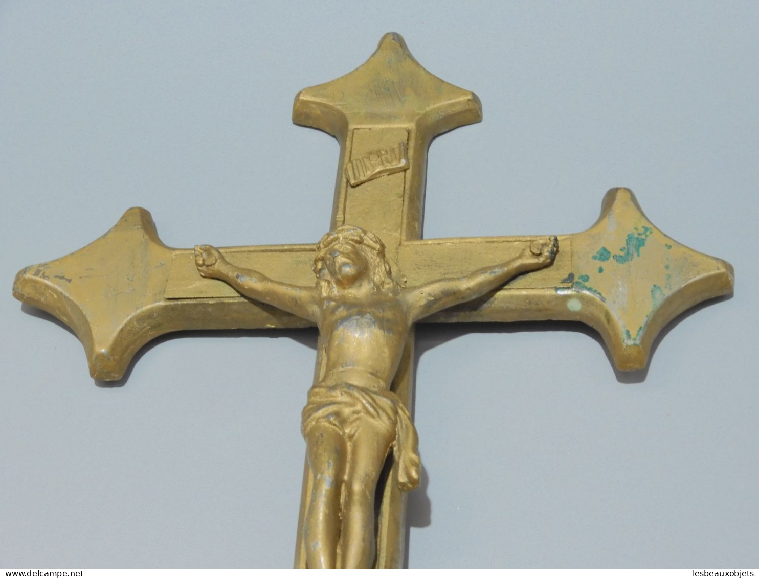 -ANCIENNE CROIX De PROCESSION En REGULE Doré JUS De GRENIER RELIGION JESUS  E - Religiöse Kunst